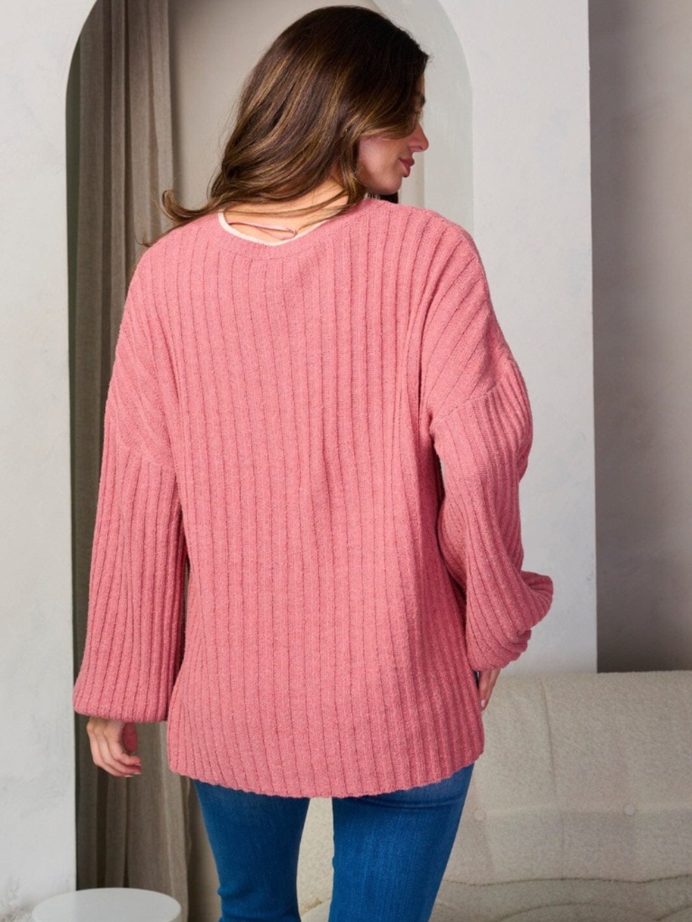 "New In" Women's Long Bell Sleeve Pullover Ribbed Sweater - Picture 4 of 12